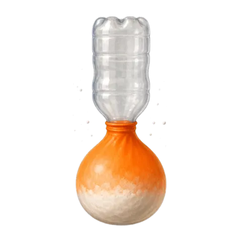 Balle anti-stress, étape 3 : la bouteille retournée, la farine tombe dans le ballon