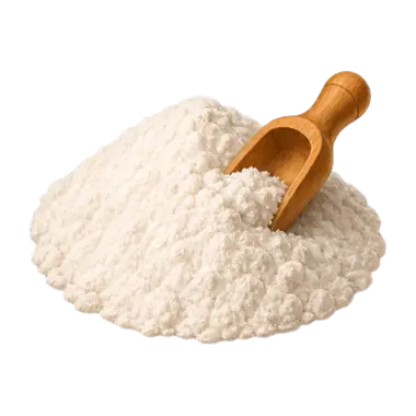Balle anti-stress à la farine : la garniture classique, un tas de farine blanche et sa pelle en bois