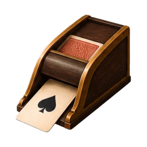 Soirée casino en colo : le blackjack, le sabot du croupier d'où sort une carte de pique