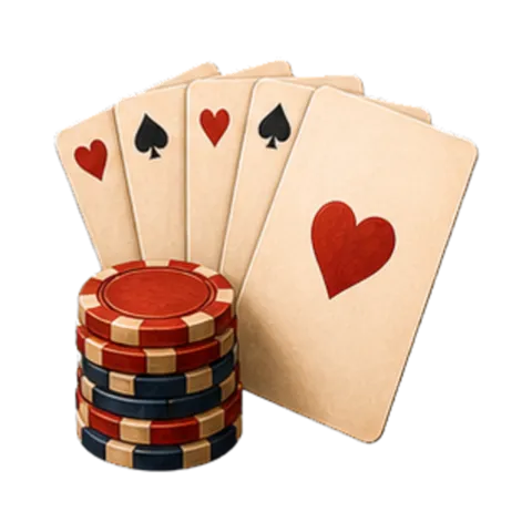 Soirée casino en colo : le poker, cinq cartes en éventail et une pile de jetons de mise
