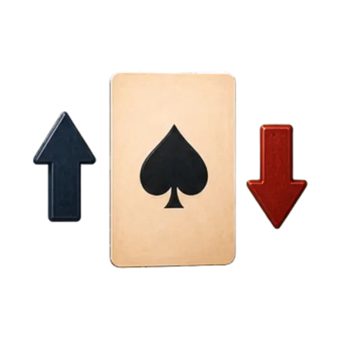 Soirée casino en colo : le plus ou moins, une carte de pique encadrée d'une flèche vers le haut et d'une flèche vers le bas