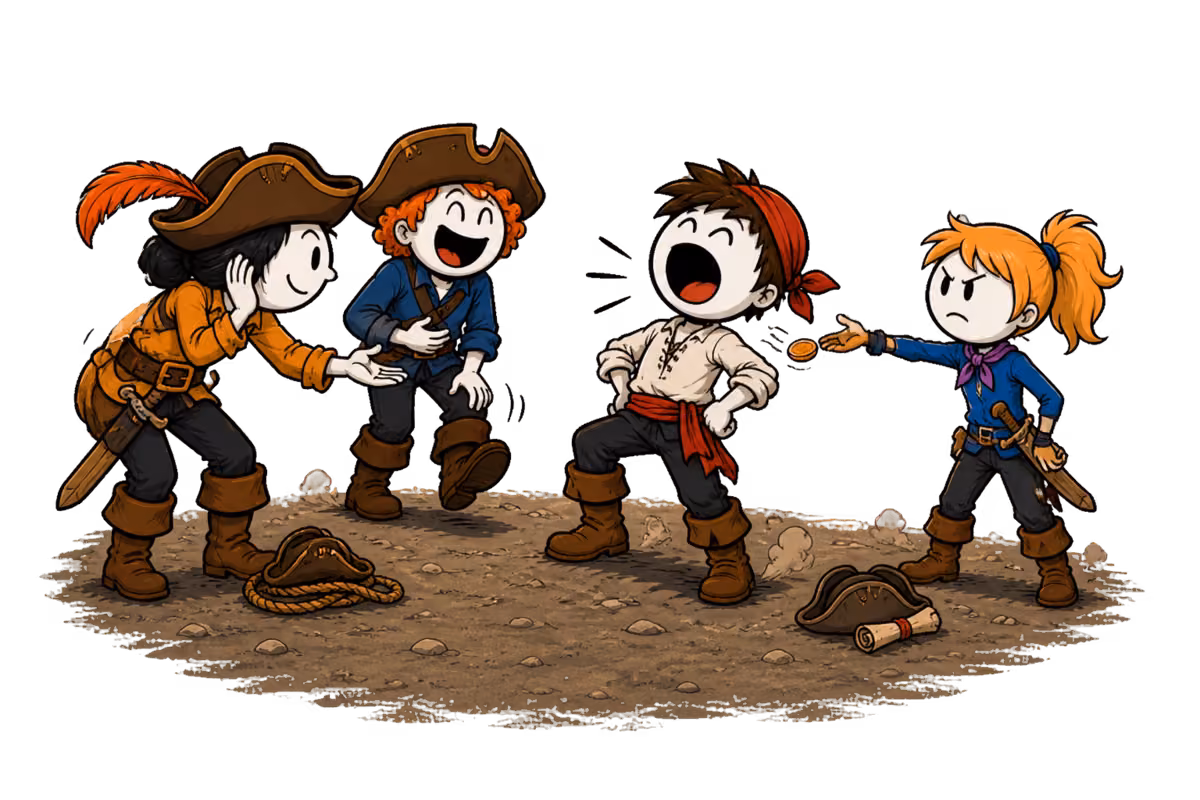 Chasse au trésor : deux pirates ennemis rançonnent un équipage, un enfant chante pour payer son passage