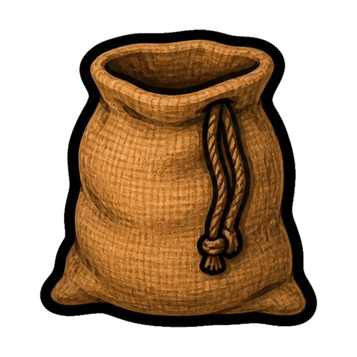 Olympiades, épreuve de course : sac de jute ouvert pour une course en sac, corde de serrage qui pend