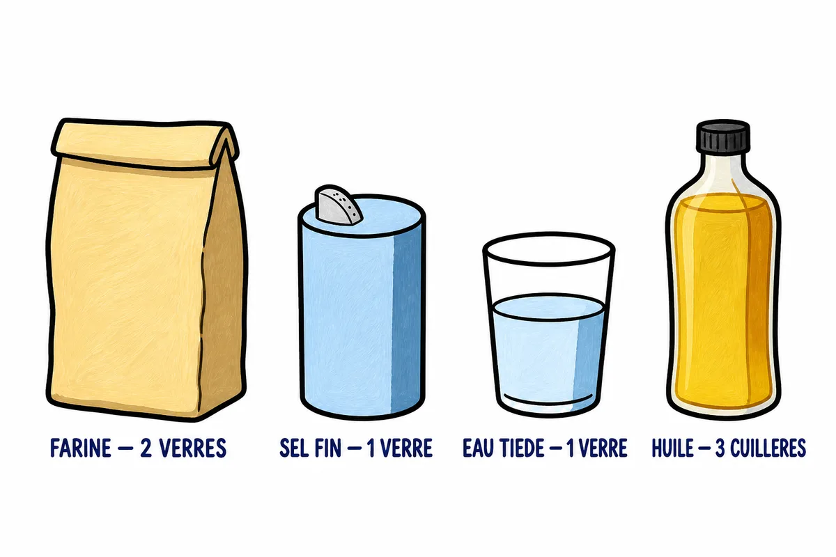 Pâte à sel sans four : les quatre ingrédients de la recette qui sèche à l'air libre, deux verres de farine, un verre de sel fin, un verre d'eau tiède et trois cuillères d'huile