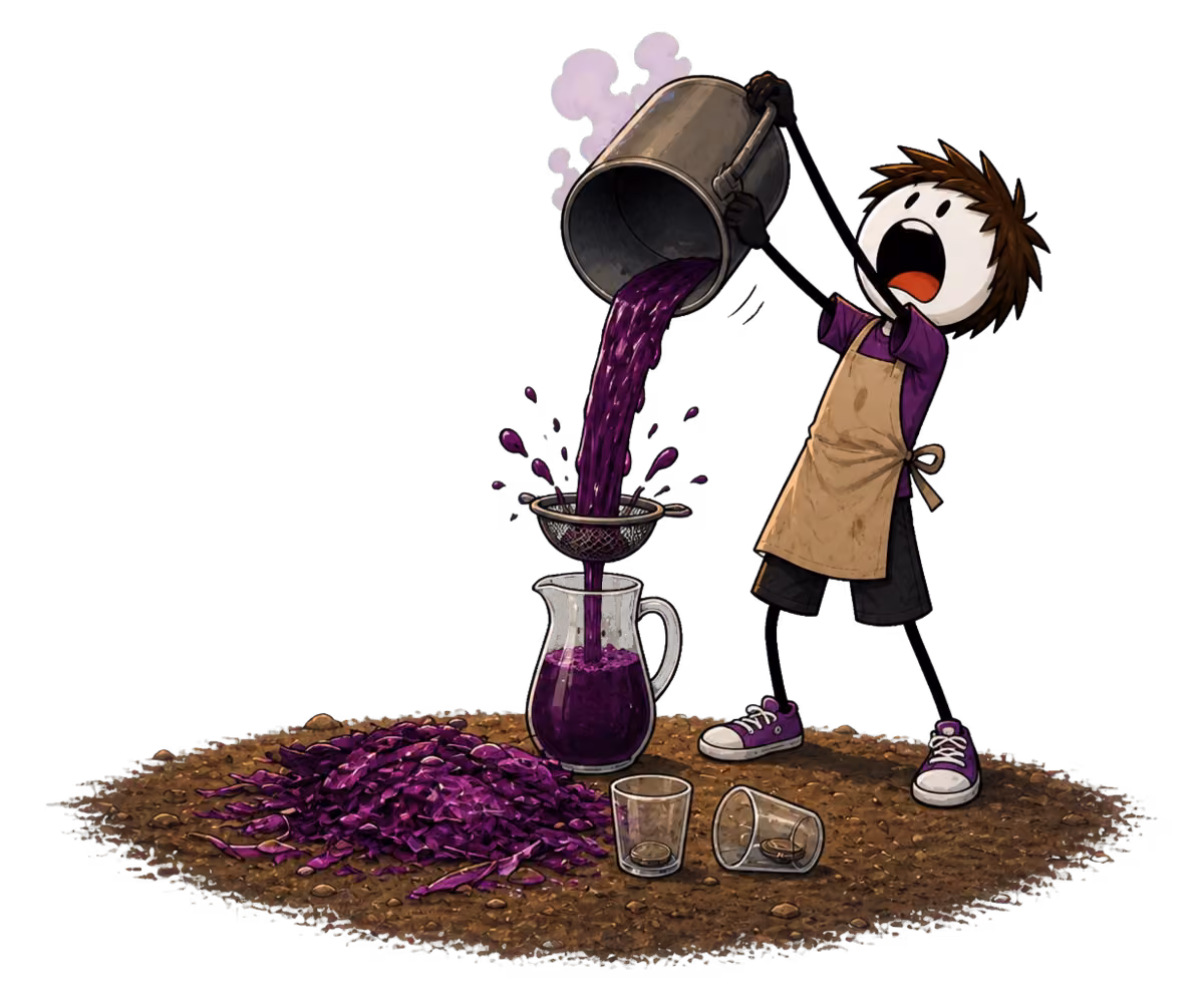 Escape game : la potion interdite — le jus de chou rouge se filtre la veille, avec les gobelets à faire prendre au congélateur