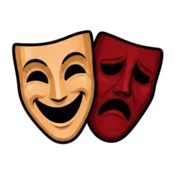 Boxe canadienne, la contrainte d'émotion imposée : le masque de théâtre souriant accolé au masque triste, le meneur choisit l'émotion que la scène doit tenir