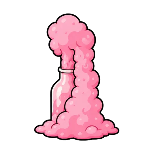 Expérience du dentifrice d'éléphant : une colonne de mousse rose jaillit du goulot d'une bouteille et retombe en cascade