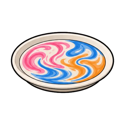 Expérience du lait magique : des tourbillons de colorant rose, bleu et jaune tournent à la surface d'une assiette de lait