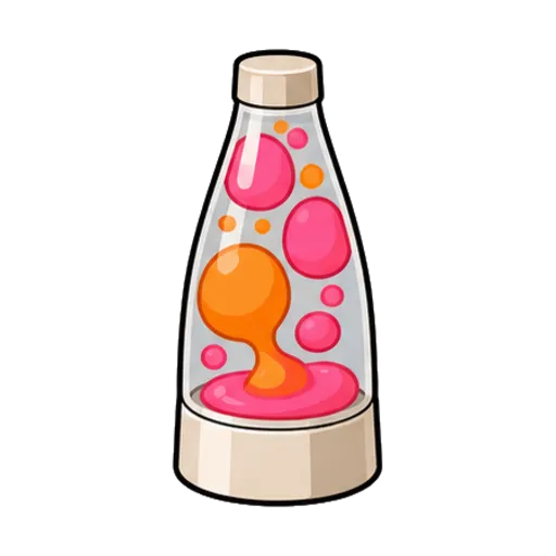 Expérience de la lampe à lave : de grosses bulles roses et orange montent dans une bouteille remplie d'huile