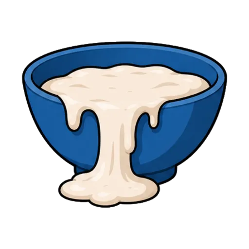 Expérience de l'oobleck : une coulée épaisse de pâte blanche de maïzena déborde d'un saladier bleu