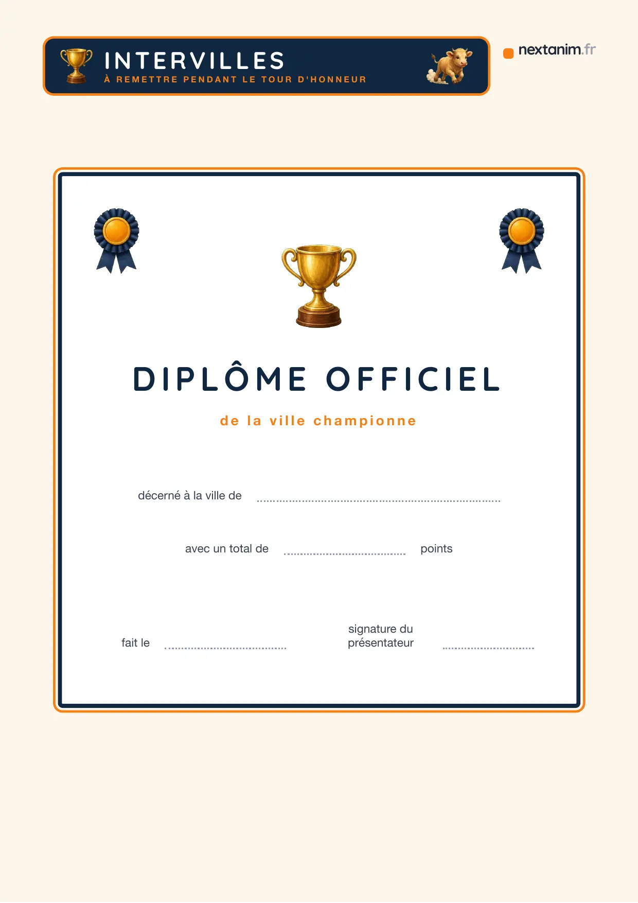 Intervilles : le diplôme de la ville championne, une page du kit à imprimer