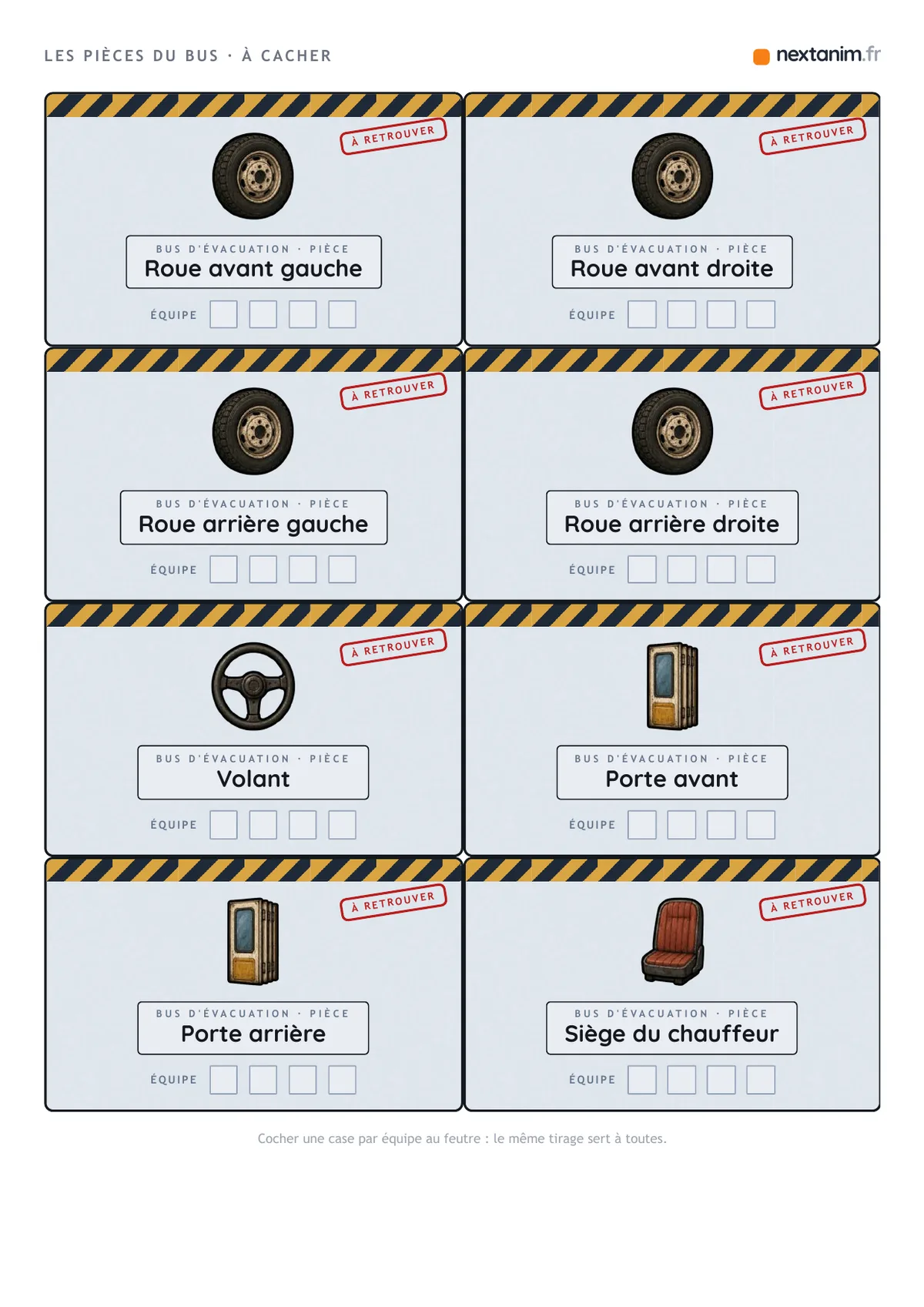 Zombieland : les cartes des pièces du bus à cacher dans le centre, une page du kit à imprimer