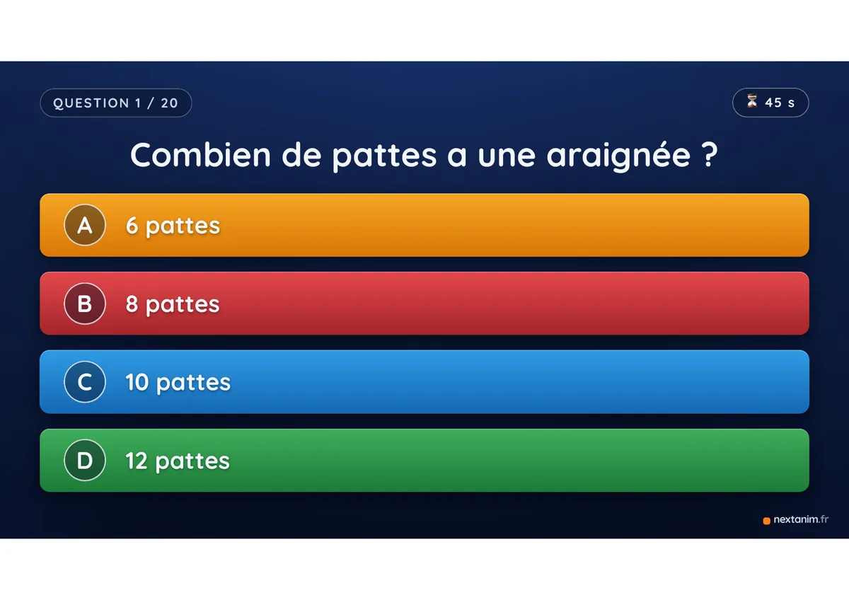 Money Drop : une question du pack avec ses quatre réponses A, B, C et D, une page du kit à projeter