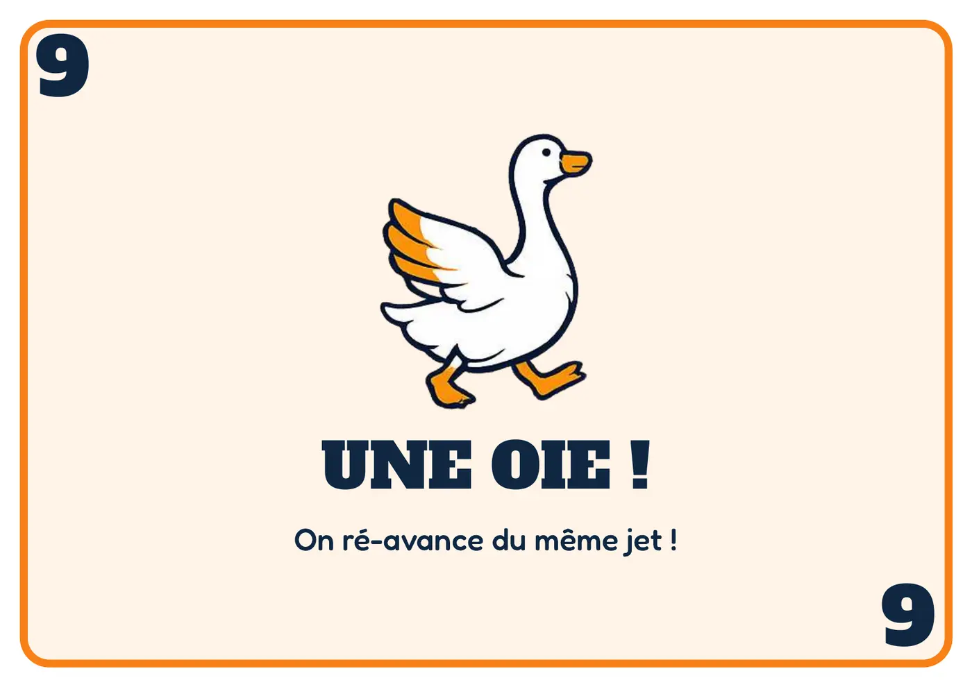 Jeu de l'oie géant : la case 9, une oie qui fait ré-avancer du même jet, une page du kit à imprimer