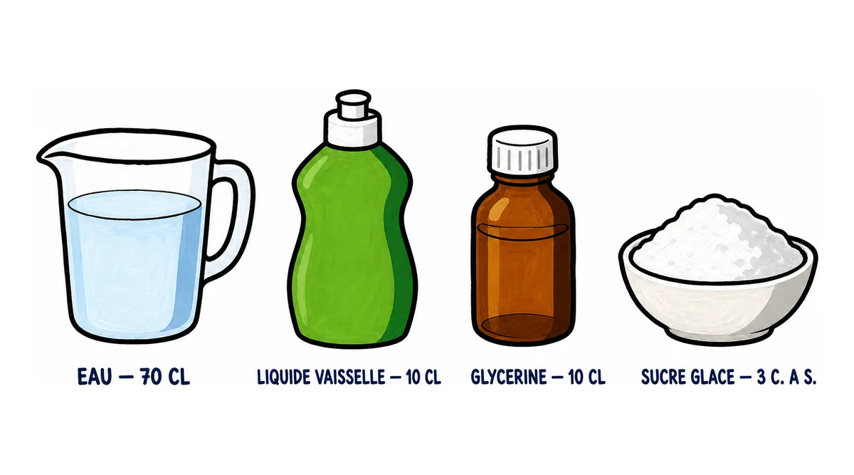 Bulles de savon géantes, recette à la glycérine : les doses d'eau, de liquide vaisselle, de glycérine et de sucre glace