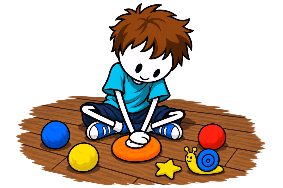 Pâte à modeler maison : un enfant roule un boudin de pâte entre ses mains, devant ses boules de couleur et deux figurines déjà modelées