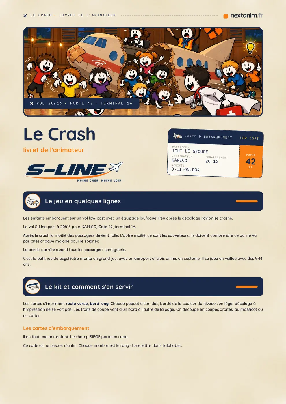 Le Crash : la première page du livret de l'animateur
