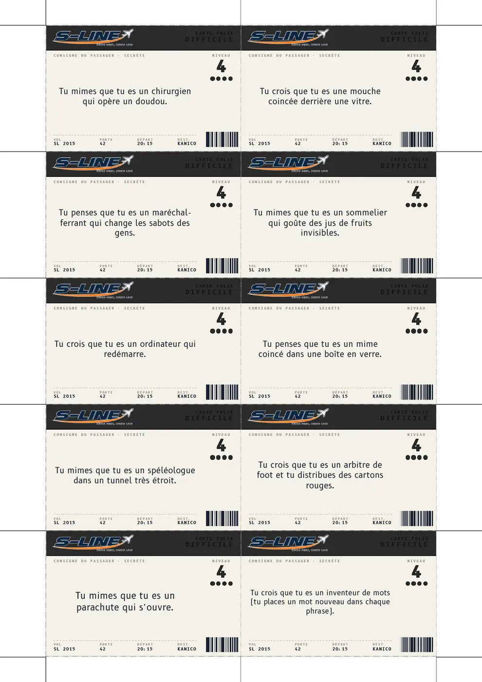 Le Crash : une planche de cartes folie noires, niveau difficile