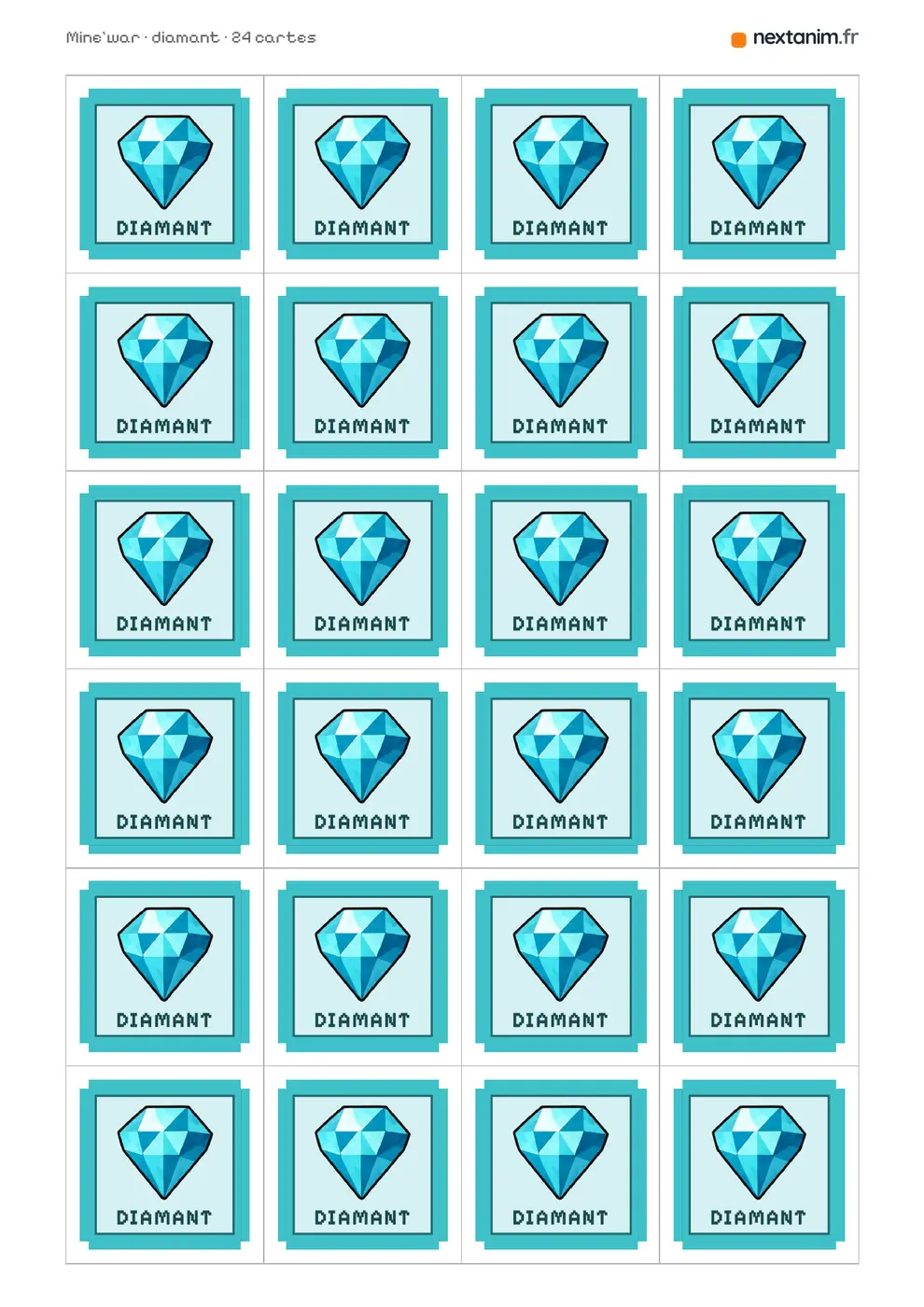 Mine’war : la planche des cartes de diamant à découper