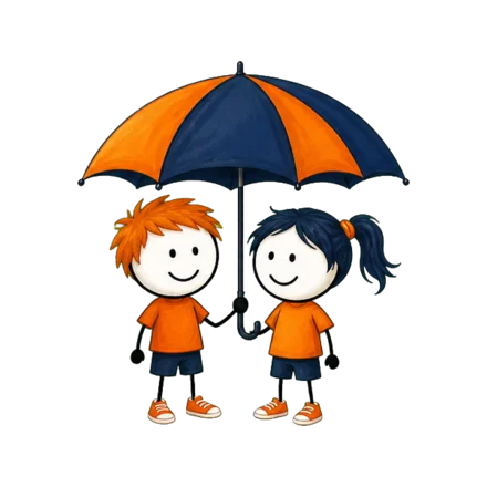 Parapluie protégeant deux personnes — l'assurance responsabilité civile d'un accueil de mineurs
