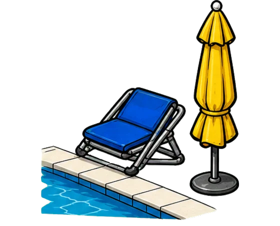 Bord de piscine de camping avec transat et parasol