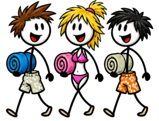 Groupe de trois adolescents partant à la piscine avec leurs serviettes
