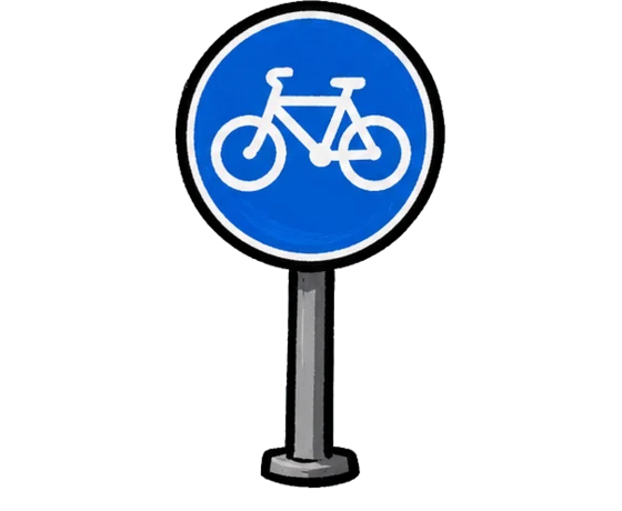 Panneau de piste cyclable, que le groupe emprunte quand l'autorité de police l'a rendue obligatoire
