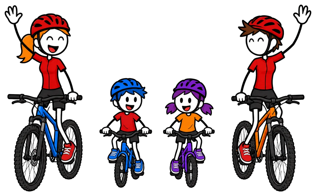 Deux animateurs encadrent le groupe à vélo par les deux bouts, l'un en tête et l'autre en serre-file, comme l'exige la fiche 22.1