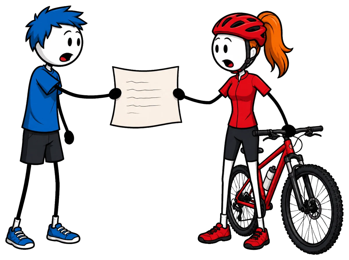 Le directeur de l'accueil remet à l'encadrante la liste des participants et leur âge avant le départ de la randonnée VTT