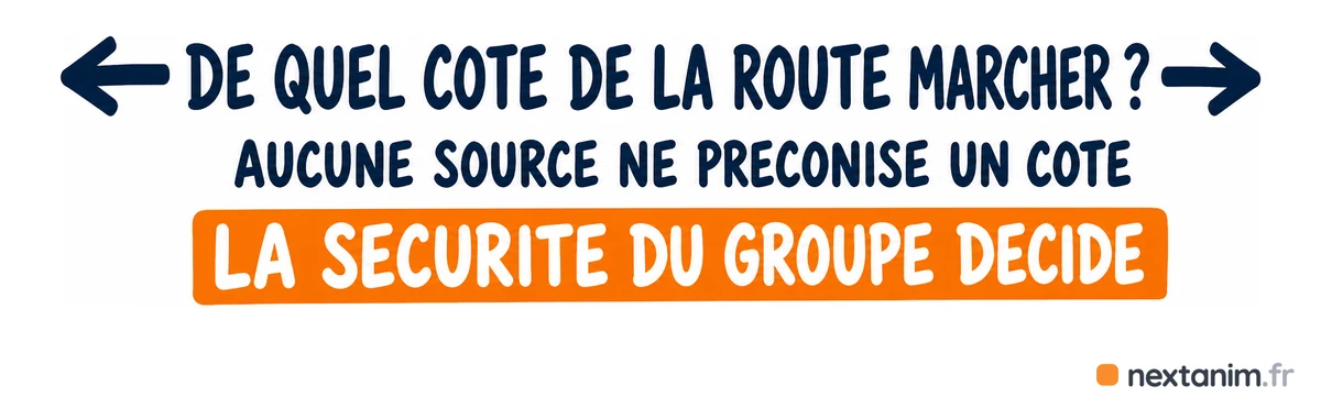 De quel côté de la route marcher avec un groupe d'enfants ? Aucune source ne préconise un côté, la sécurité du groupe décide